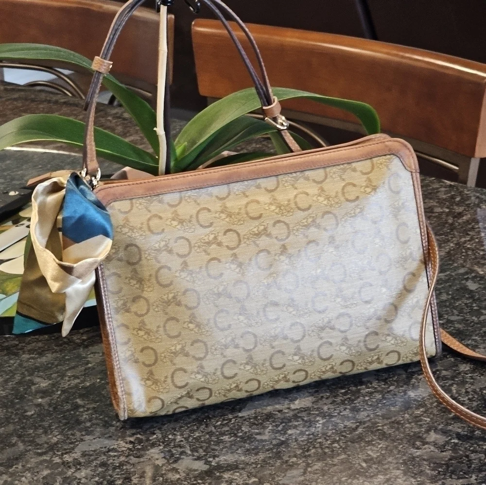 Céline "C" Monogram Horse & Carraige Coated Canvas Clutch w/Strap & Twilly Added - Picture 13 of 16